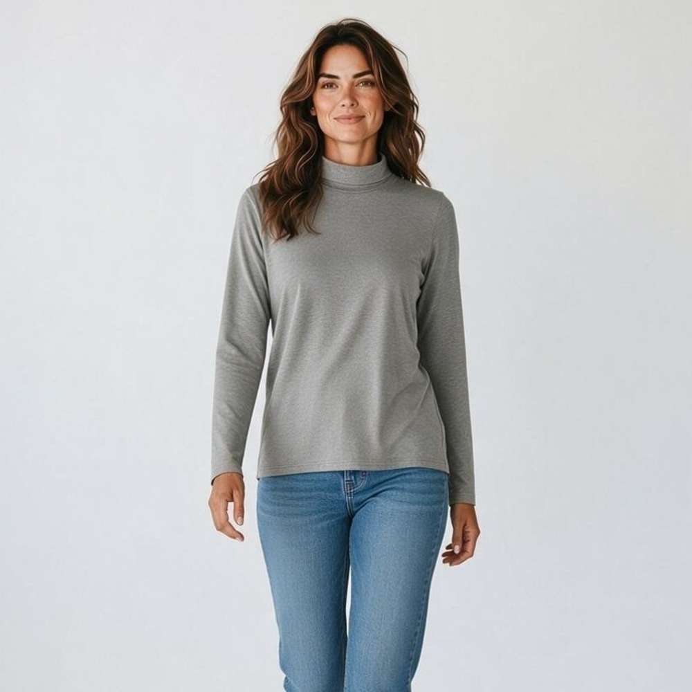J. Jill Pure Jill Relaxed Turtleneck Women Medium Grey Heather Pima Cotton NWT